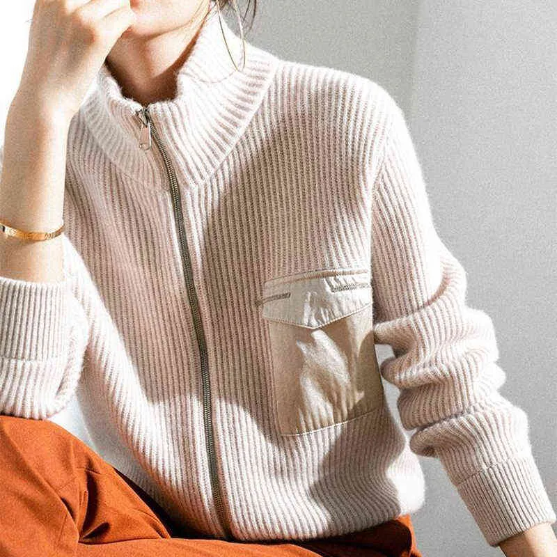 Fashion Women Sweaters 2021 Autumn Winterstandaard Kraagtrui gebreide vestjacht Zipper A T220824