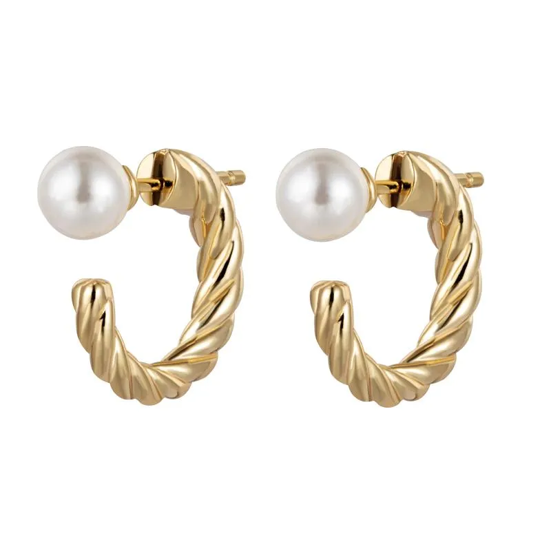 Hoop & Huggie Fashion 925 Sterling Silver Jewelry Ladies Earrings Pearl 18k Gold Plated Stud EarringsHoop