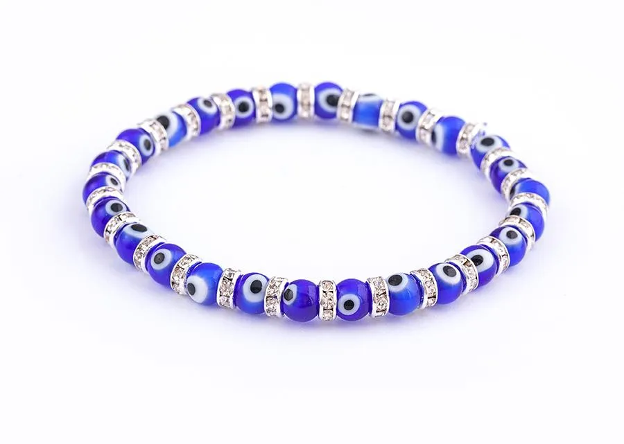 20pcs/lote de moda azul sortudo e mal os olhos do olho de olho de olho de pulseira de braceletes de vidro bracelete de cristal para mulheres jóias elásticas de jóias artesanais