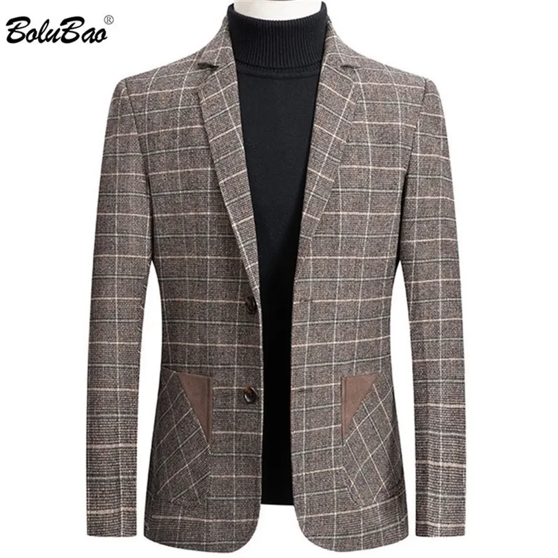 BOLUBAO Brand Men Blazer Personality Wild Men's Suit Jacket High Quality Fashion Plaid Print Slim Fit Warm Blazer Coat Male 201124