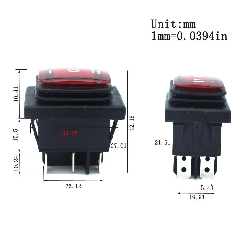 Switch AC 16A/250V 20A/125V 4/6Pin Electrical Equipment With Light Power ON-OFF-ON 3 Position Boat Rocker SwitchSwitch