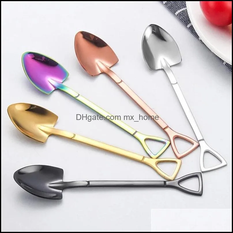 dessert spoon shovel shape forks 304 stainless steel ice cream fork coffee spoons desserts watermelon tableware teaspoon stirring set