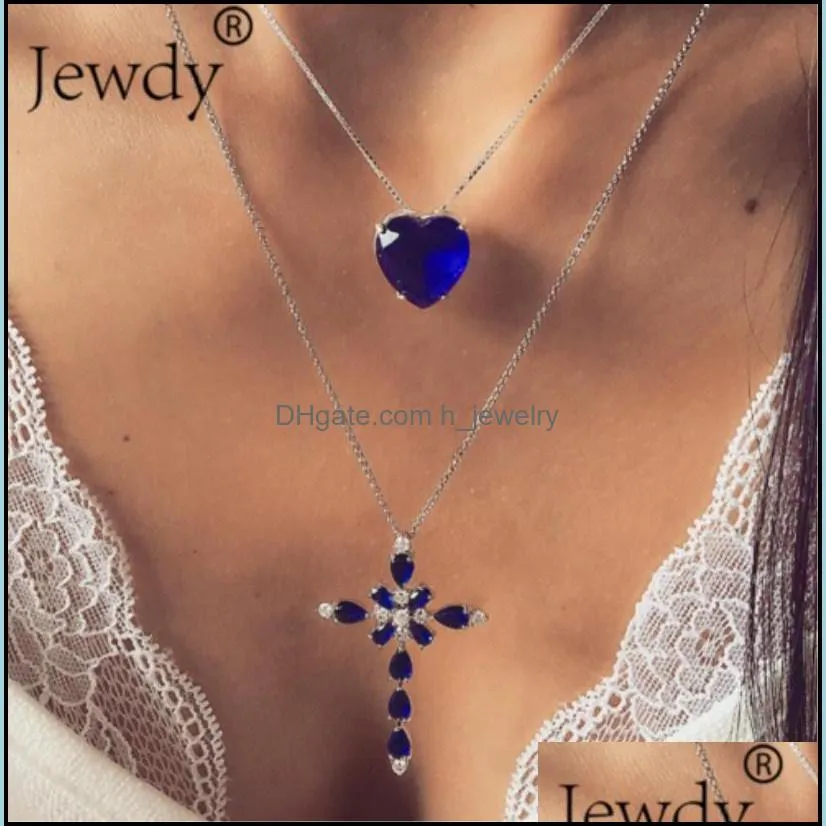 multilayer blue crystal heart cross ocean jewelry choker statement necklace hjewelry