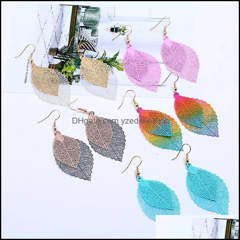 Isang Fashion Long Hoop Earrings Unique Gradient Color Natural Real Leaf Big Earrings For Women Fine Jewelry Gift pendientes