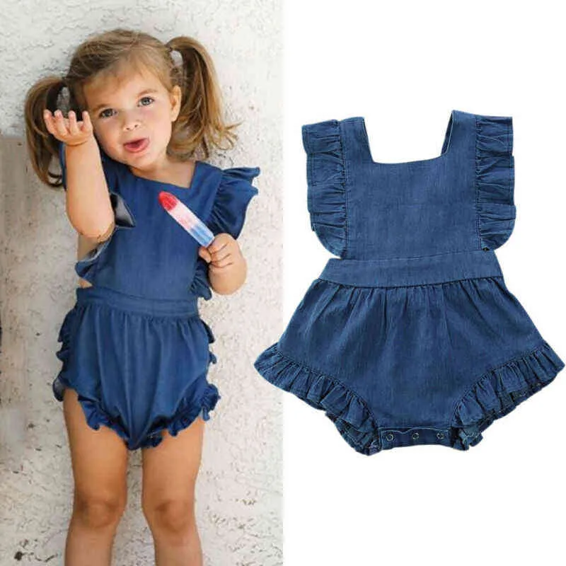 Nieuwe mode schattige peuter kind babymeisjes mouwloze ruches kleren mouwloze romper jumpsuit zomer set g220521