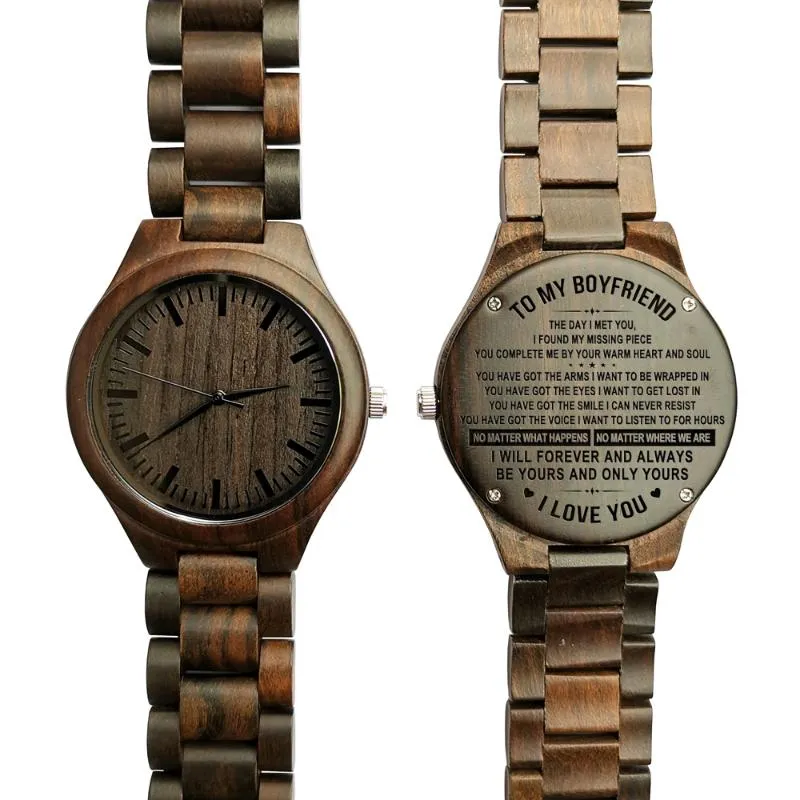 Polshorloges voor mijn vriendje op de dag dat ik ontmoette, vond je ontbrekende stuk gegraveerde houten WatchWristwatches polsWatcheswristWatches