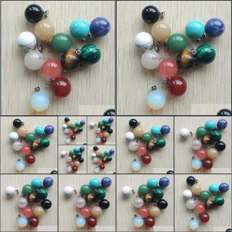 14mm round ball assorted mixed natural stone charms teardrop crystal pendants for necklace accessories jewelry making