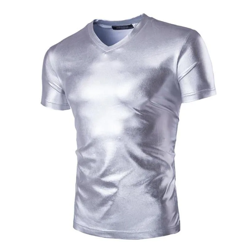 T-shirts voor heren T-shirt Men Glanzen zilveren Metallic Night Club T-shirt Casual Harajuku Streetwear Slim T-shirt Homme Camiseta