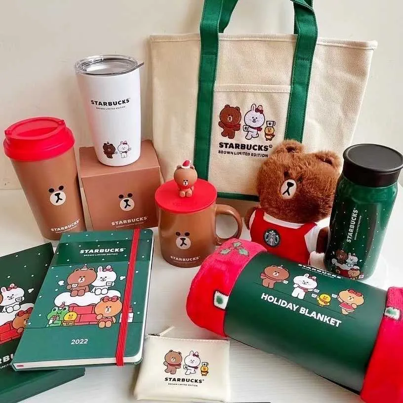 Sydkorea Starbucks Cup 2021 Brown Bear Kenny Rabbit Line Co märke Mark Rostless Steel Thermos Cup