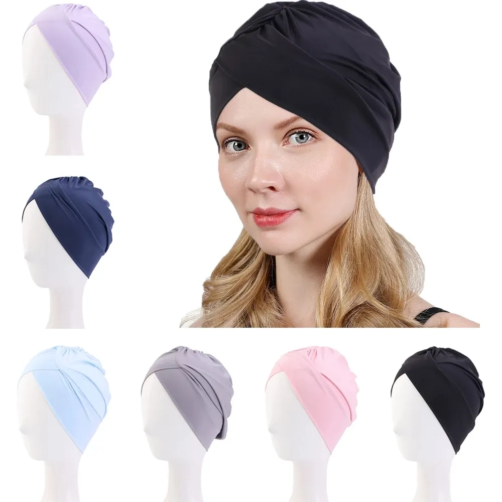 Muslimska kvinnor veckade underscarf hatt elastisk stretch kemo cap beanies motorhuv håravfall täcker inre hijab huvudkläder hatthuvud wrap