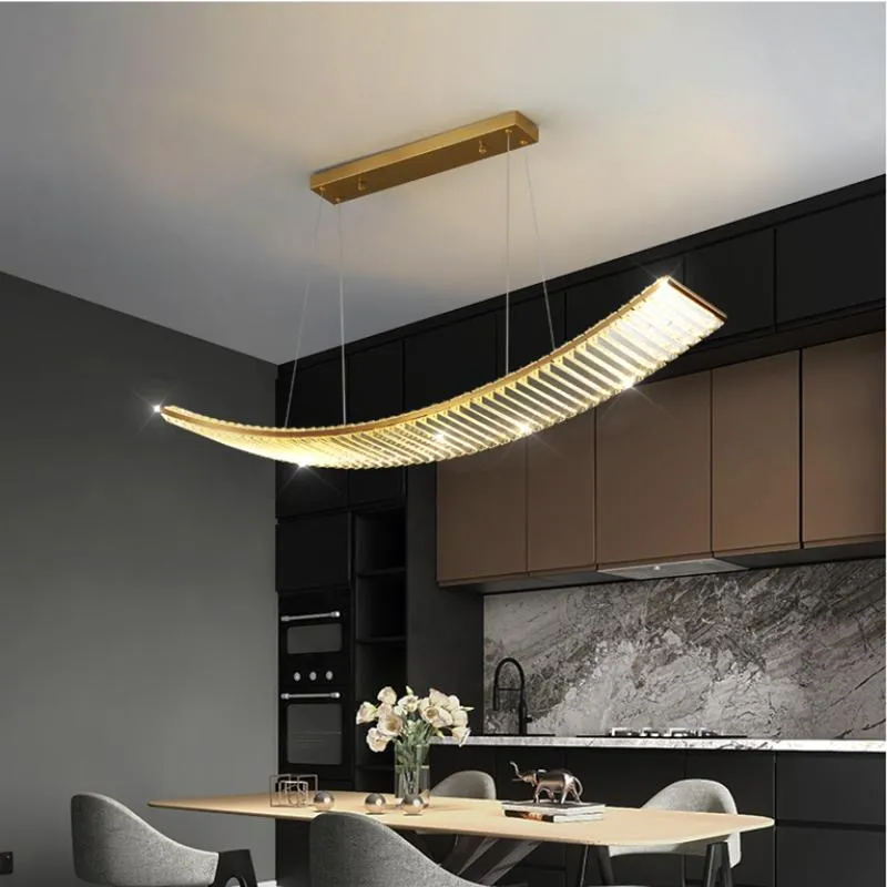 Pendant Lamps Nordic LED Restaurant Chandelier Light Luxury Crystal Dining Table Lamp Modern Rectangular Kitchen Island LightingPendant