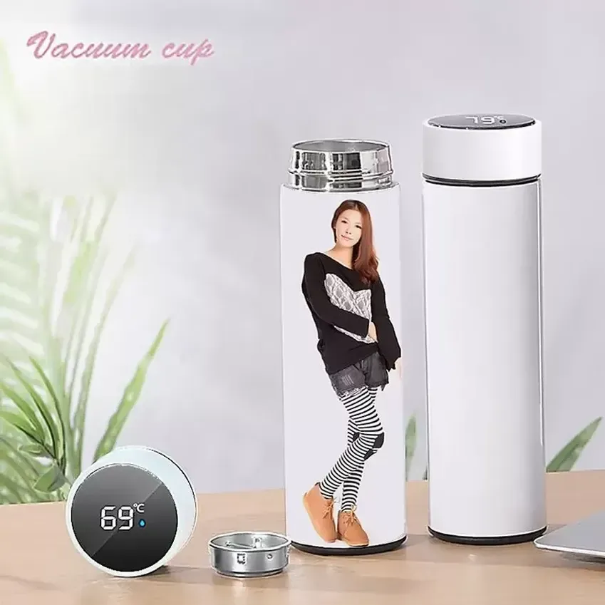 Yaratıcılık süblimasyon Boşluklar Tumbler Su Şişesi 500ml Paslanmaz Çelik Düz Vakum Şişesi Kahve Kupası LED dokunmatik ekran Sıcaklık Hediyesi FY5418