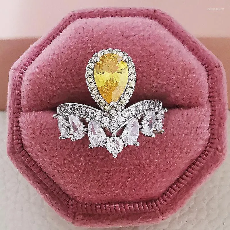 Fedi nuziali Vintage Colore giallo Pera Argento Designer Anello di fidanzamento aperto per le donne Regalo di anniversario Gioielli all'ingrosso R6054Wedding Edwi2