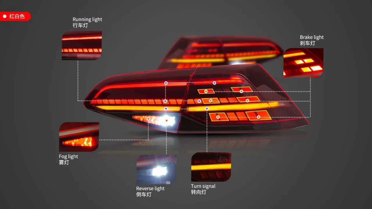 Samochodowe tylne światło samochodowe dla VW Golf 7 Golf 7.5 2014-2010 Sygnał skrętu LED Dynamiczny zespół tylnej lampy Oświetlenie ogona