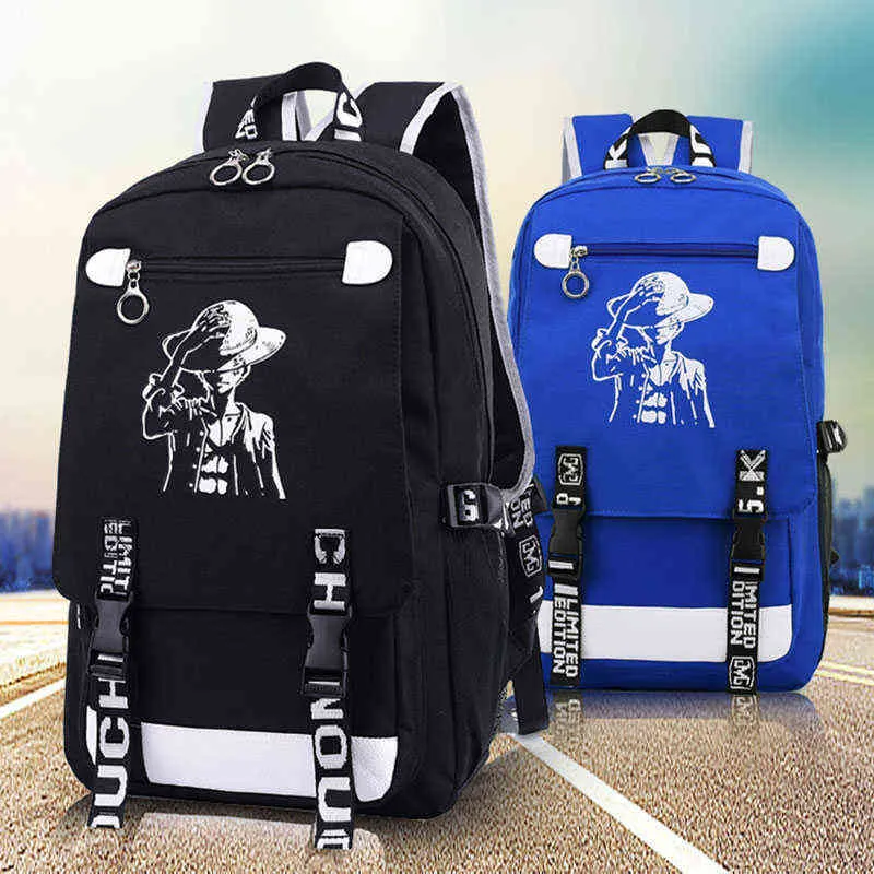 2019 Luffy One Piece Anime Rugzakken Hoge Kwaliteit Unisex Cartoon Tassen Tieners Mochila Laptop Rugzakken Dubbele Schoudertas AA220316