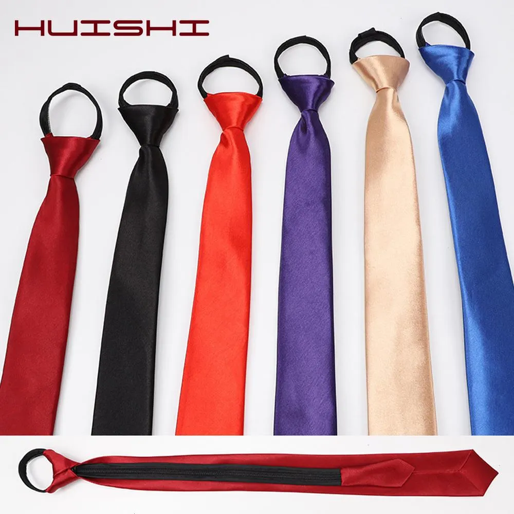 Mens formella blixtlås slipsar röd mörkblå svart färg polyester satin slips för män vintage dekoration bröllopstillbehör