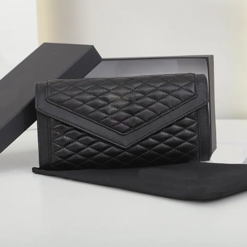 Modello romboidale Portafoglio lungo Porta carte Donna Cerniera Pochette Portamonete Portamonete Vera pelle Lettere di moda Filp Flap Porta banconote grande Borse grossista