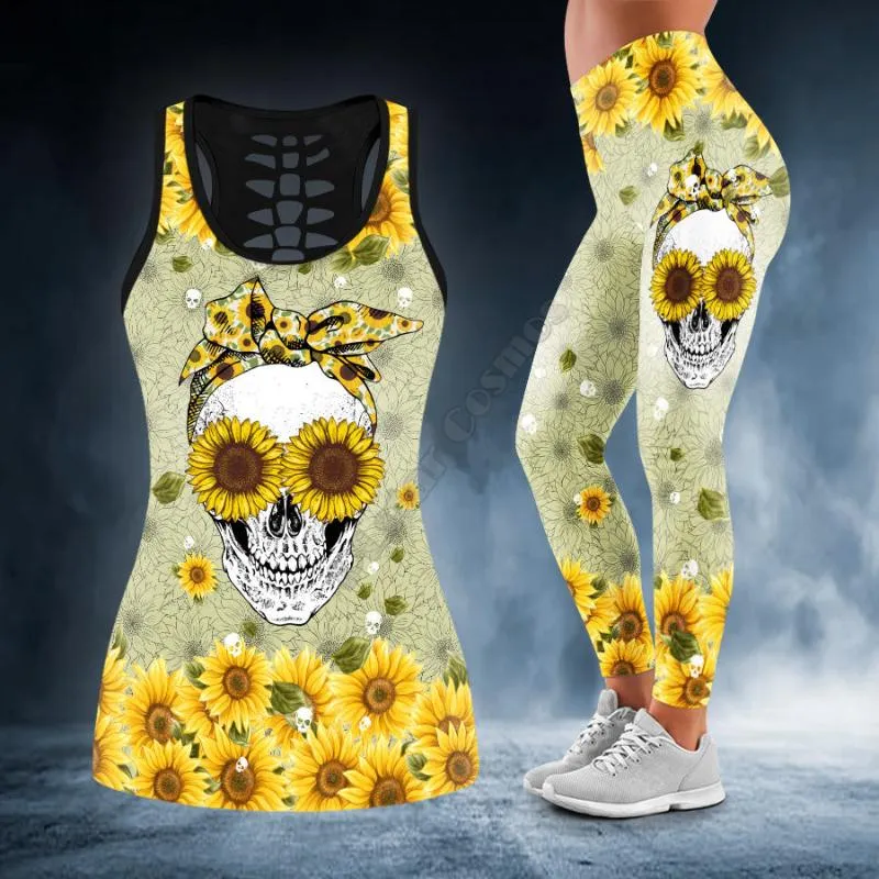 Kvinnors tankar Camis Skull Sunflower 3D över hela tryckta tankar i Tank Top Legging Combo outfit Yoga Fitness Soft Summer Women for Girlwomen's