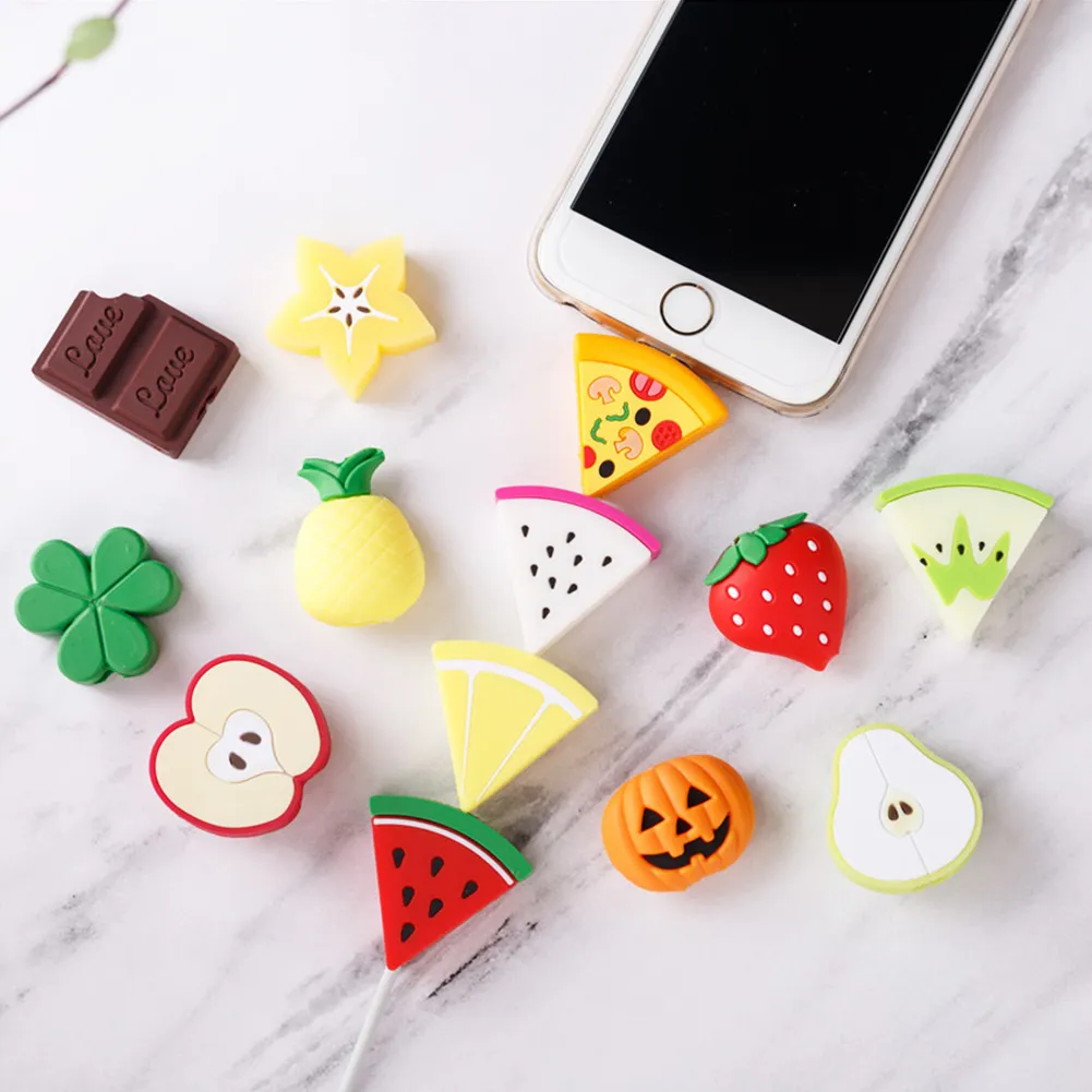 Cute Cable Protector Cord Wire Cartoon USB Cable Silicone Fruit Cover Winder Charger Protection for Phones