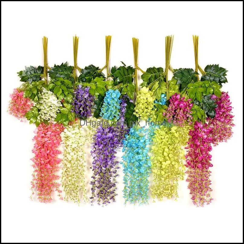 Wisteria Wedding Decor Sztuczne Dekoracyjne Kwiaty Girlandy na świąteczne Party Materiały domowe Mti-Colors 110 CM / 75 cm Drop Dostawa 2021 Wr