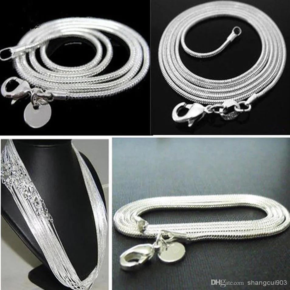 100pcs Mode Schmuck 1mm 925 Silberschlangenkette Halskette 18inch/46 cm195q