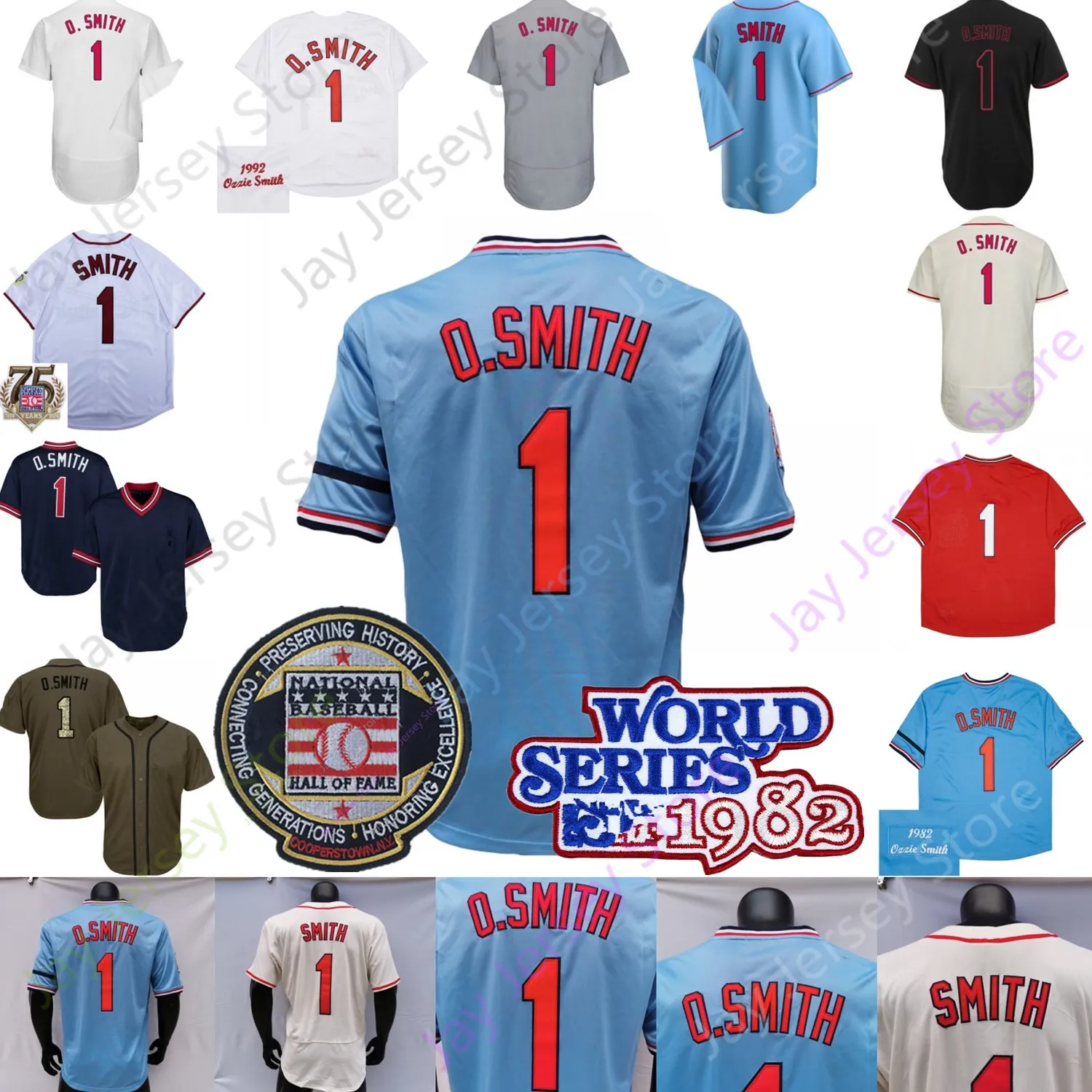 Ozzie Smith Jersey Vintage 1992 1982 WS Yaması Bebek Mavi Beyaz Kırmızı Gri Krop Listesi Salonu