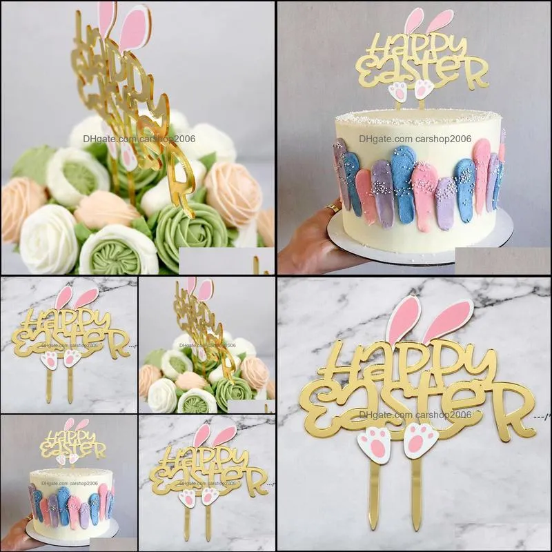 NEWHappy Easter Cake Topper Rabbit Toppers Kids Easter Party Bunny Shape Cake Decoration Party Supplies RRA10904