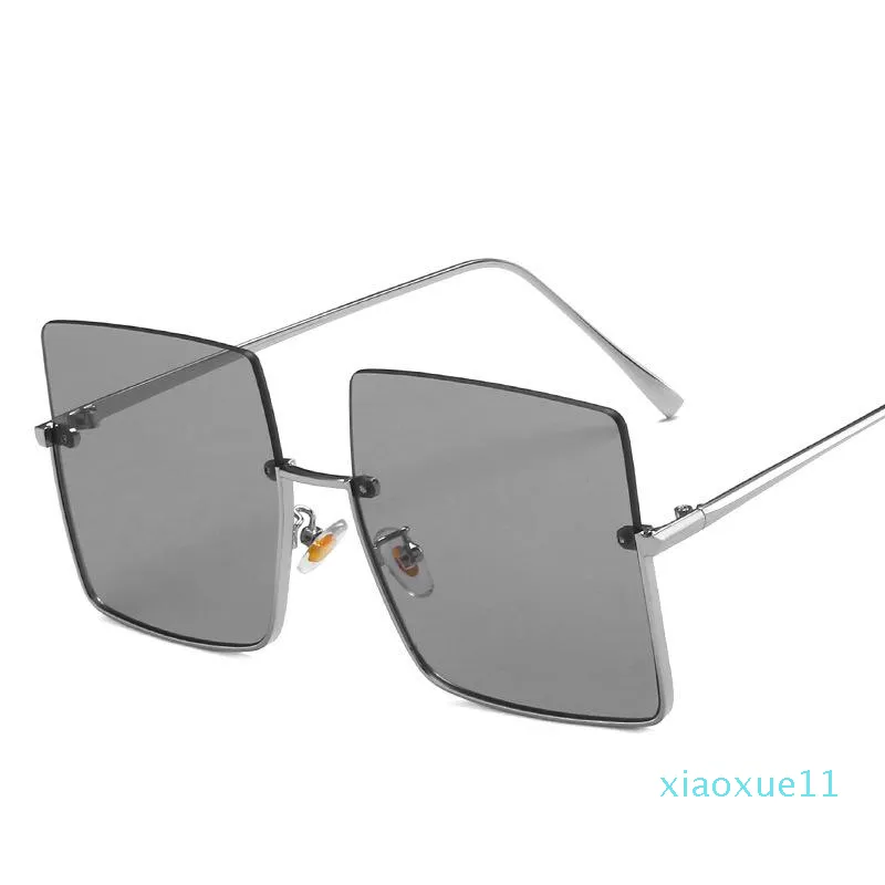 الفاخرة-النظارات الشمسية نساء نصف إطار معدني تقليم رجعية مربع إطار كبير عالي الدقة UV400