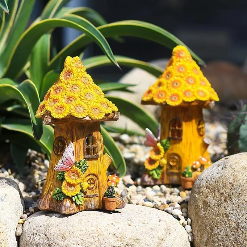 Garden Decorations Craft Miniature House Solar Powered Decor Led Yard Ornament Outdoor Fairy Decoration Cottage Walkway Li E5A3