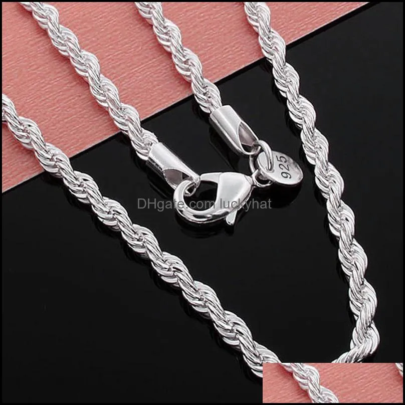 16-30inches 2MM 925 sterling silver twisted Rope chain necklace For women&men Fashion DIY Jewelry in Bulk