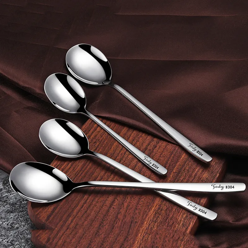 304 Rostfritt Stål Väskor Spoon Soppa Kaffe Tea Spoon Dessert Glass Lång Handtag Skedar Kök Tillbehör Bar Verktyg WLY BH4574