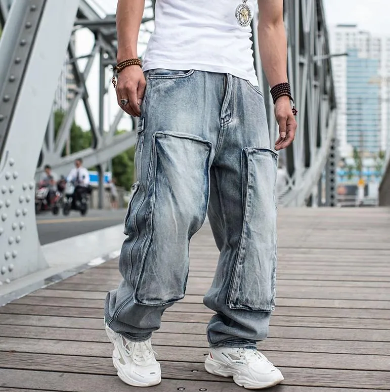 Pantalones vaqueros para hombre, pantalones holgados holgados de Hip Hop para hombre, pantalones vaqueros para monopatín, pierna ancha 2022 para hombre