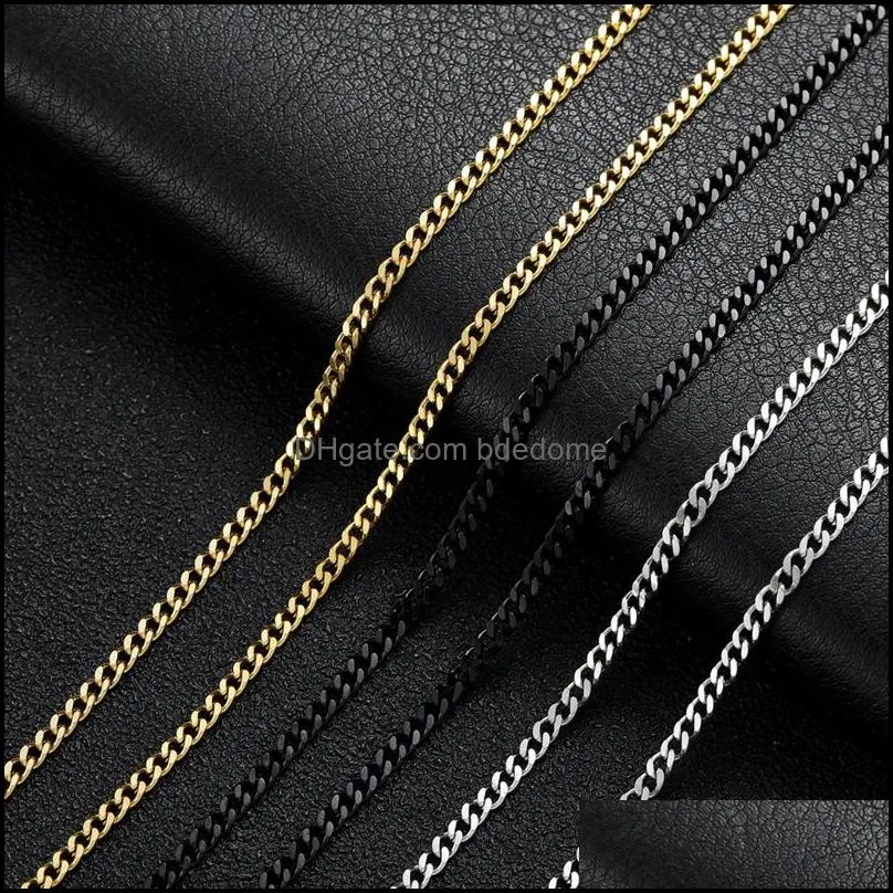 mens gold chains necklaces stainless steel cuban link chain titanium steel black silver hip hop necklace jewelry 3mm