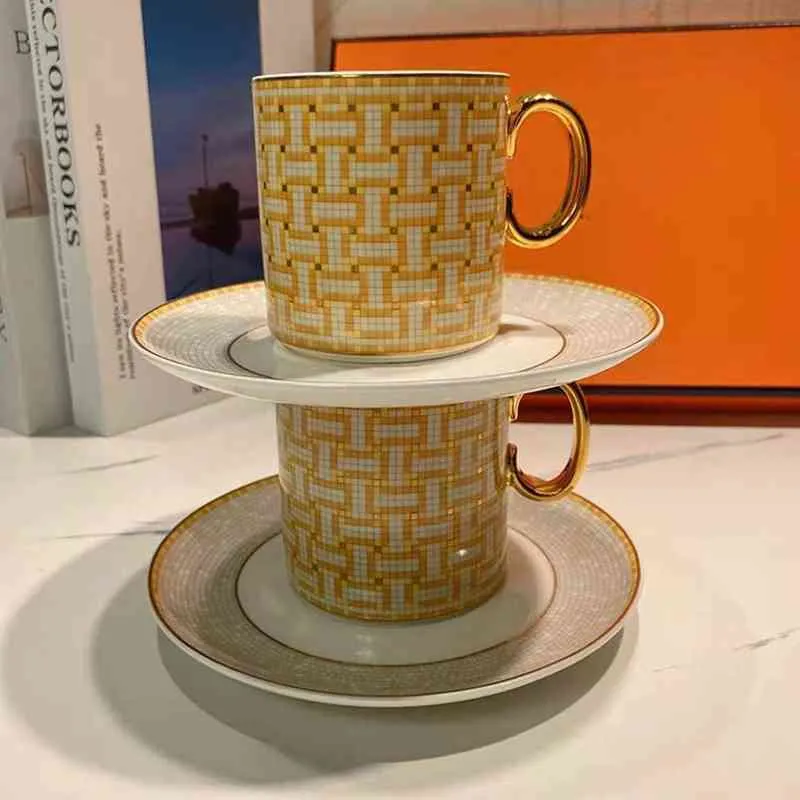 Lot De 2 Tasses à Café Mitterteich Motif Horloge - Porcelaine Brun/blanc