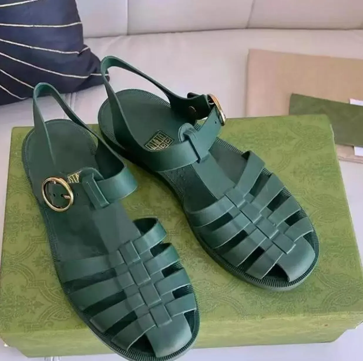 Mens Designer Gladiator Sandals Wearproof Black Green Flat