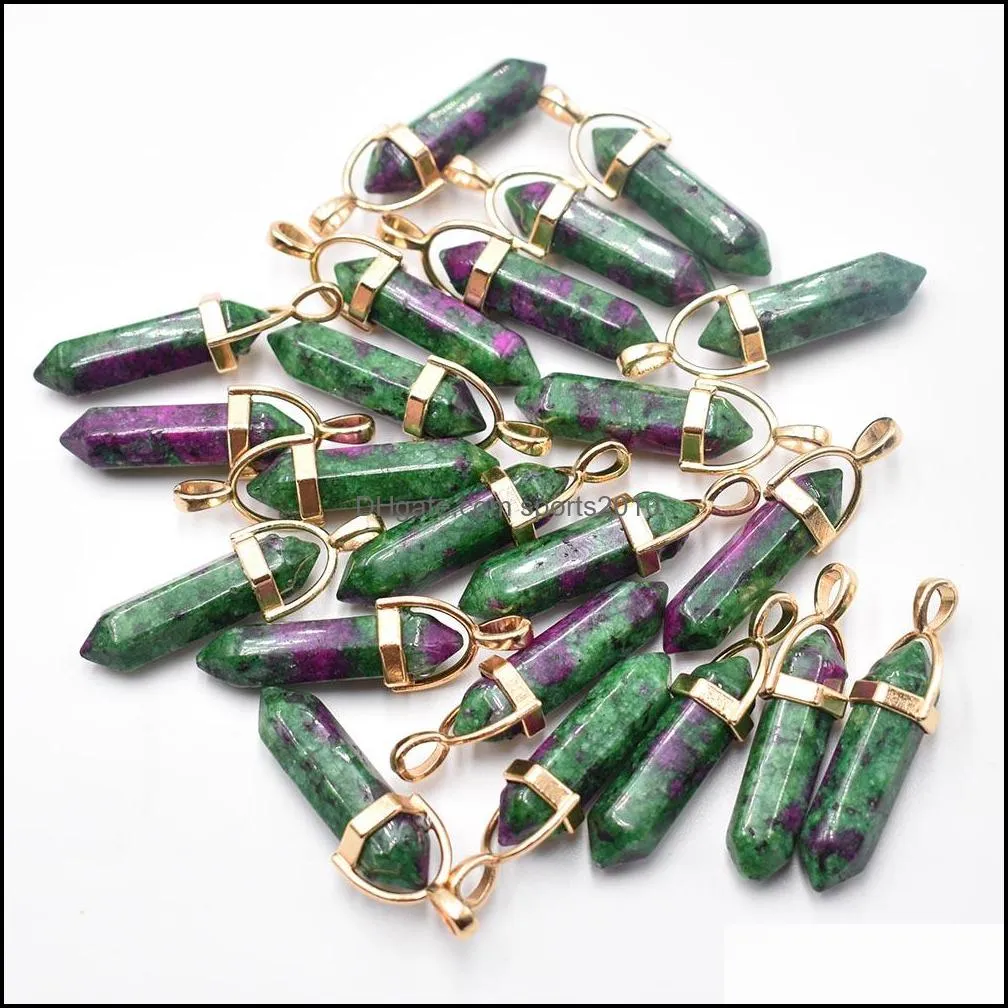 natural stone mixed charms hexagonal healing reiki point pendants for jewelry making sports2010