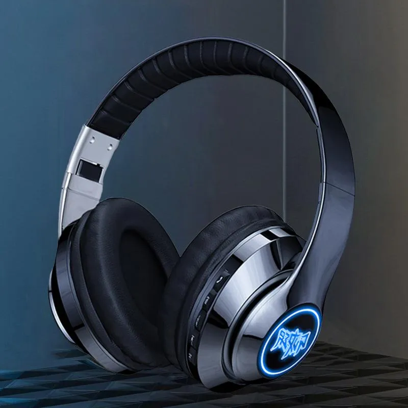 Kulaklıklar Kulaklıklar Kablosuz Kulaklık Fone Bluetooth Kulaklık Gamer HIFI Stereo LED Glow Metal Katlanır Müzik Audifonos Mic ile PC TV için
