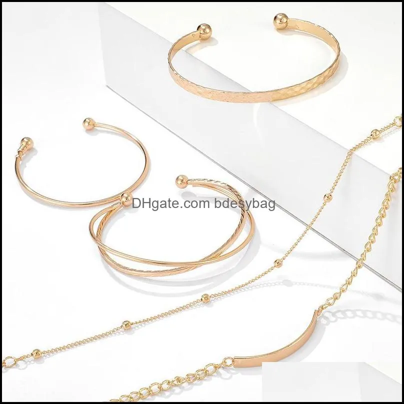 seller 2021 european american bohemian ornament vintage metal water ripple brace lace bracelet suit 5 piece set charm bracelets