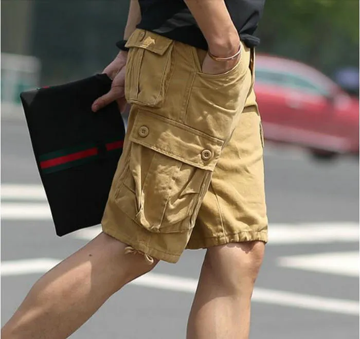 2022 Summer Cotton Casual Khaki Shorts Men's Cargo Streetwear Loose Short Pants Men Bermuda Knee Length Multi-Pocket Sweatpants Brand Clothing Plus Size