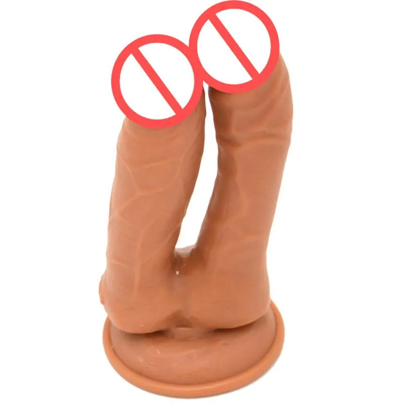 Pênis de sucção duplo realista da Copa Fake Penis Real Feeling Big Dick Anal Sex Toys for Lesbian Women326o