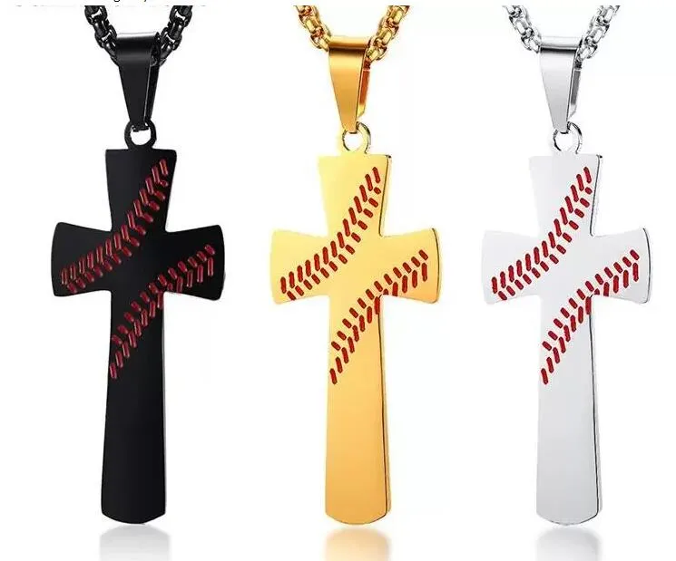 Titanium Sport Accessories 25st Styles Baseball Cross Flat Hollow-Carved I Can Do All Things Strength Bible Vers Rostfritt stålhalsband