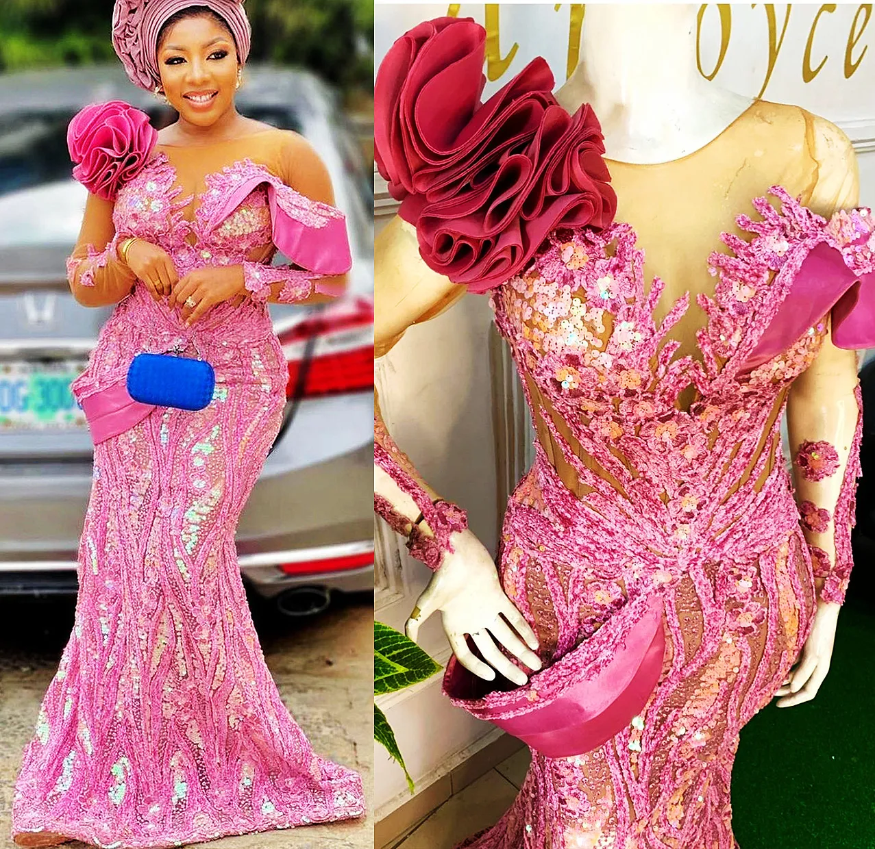 2022 Plus size Arabisch aso ebi roze luxueuze zeemeermin prom jurken pure nek stijlvolle avond formeel feest tweede receptie verjaardag verlovingsjurken jurk zj365