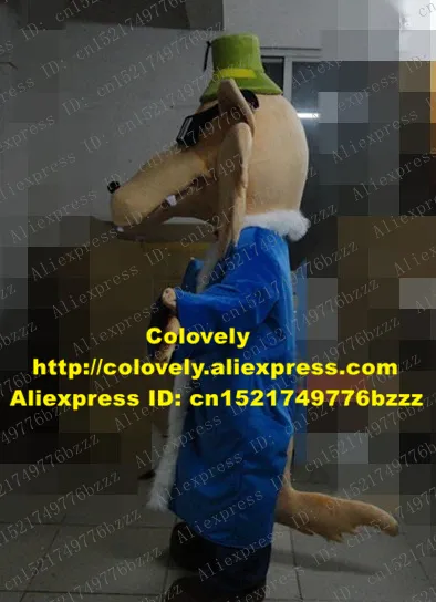 Costume de poupée de mascotte Costume de mascotte de loup brun de mode Mascotte Coyote Fox adulte avec petit chapeau vert lunettes noires Déguisement No.3736 gratuit