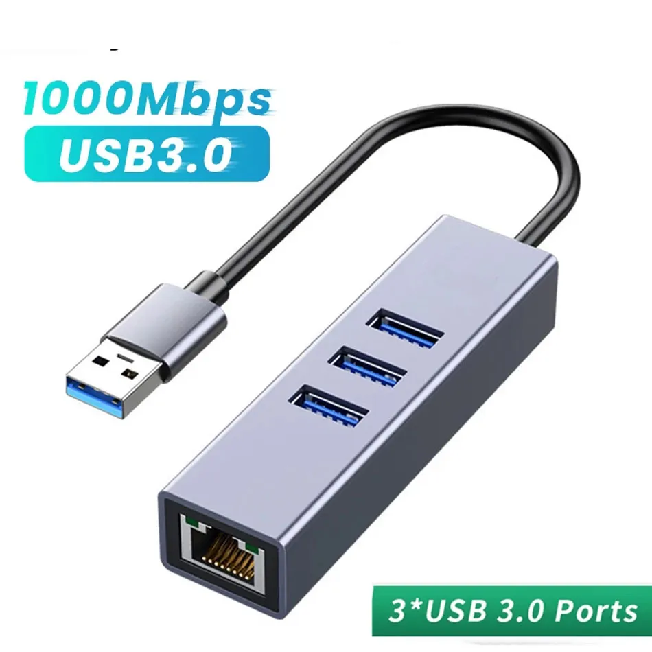 USB C 허브 커넥터 1000Mbps 3 포트 USB3.0 Type-C에서 RJ45 MacBook 노트북 컴퓨터 액세서리 용 기가비트 이더넷 어댑터