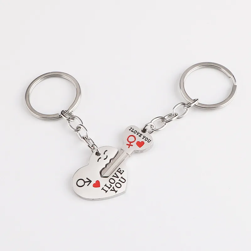 Heart Shaped Key Chain Couple I LOVE YOU Keychain Stainless Steel Key Ring Bag Pendant Accessories Romantic Gifts
