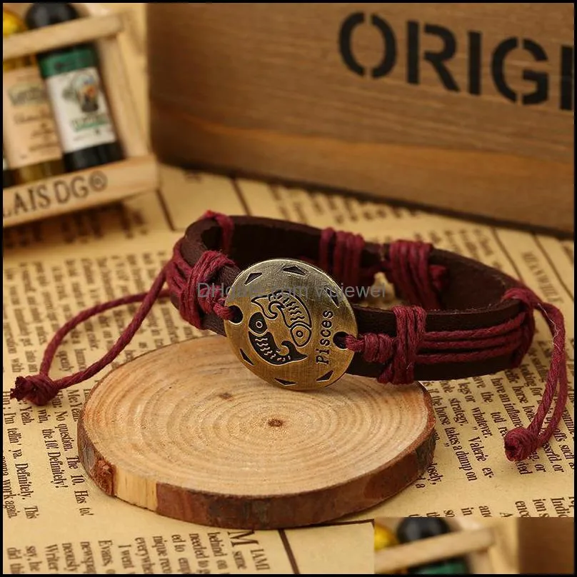 leather bracelet vintage constellation bracelet zodiac sign with leather beautifully zodiac charms bangle bracelet vipjewel