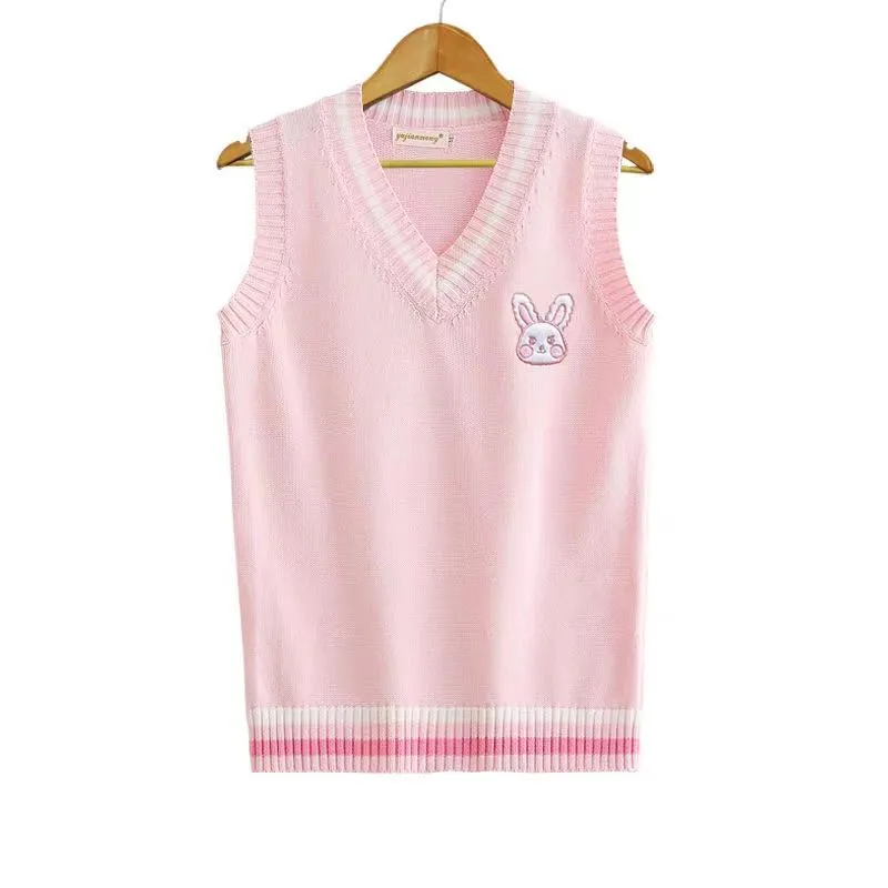 Kläder sätter japansk söt tjej rosa jk tröjor stickade väst s-xxl broderypattern skol uniform brittisk stil elever topsclothing cl