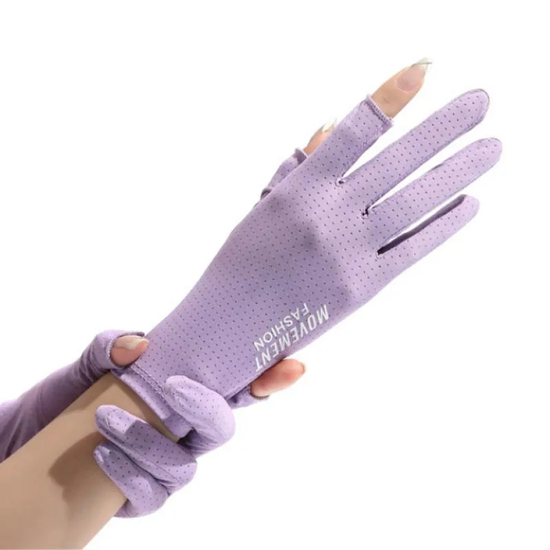 Five Fingers Gloves Silk Thin Women Summer Anti-UV Breathable Drive Sunscreen Sports Cover Scars Elasticity Cycling Non-Slip Fishing TK3