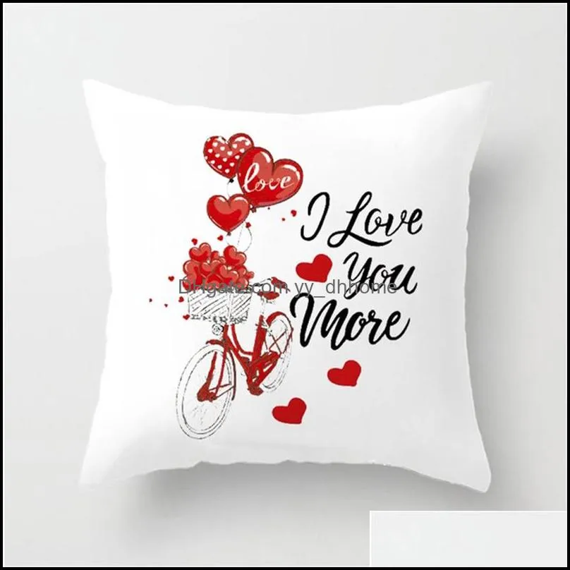 Love Heart Pillowcase Valentine Day Velvet Squares White Cushion Cover Red Printing Letter Graphical Pillow Slip DIY 4 2dn L2