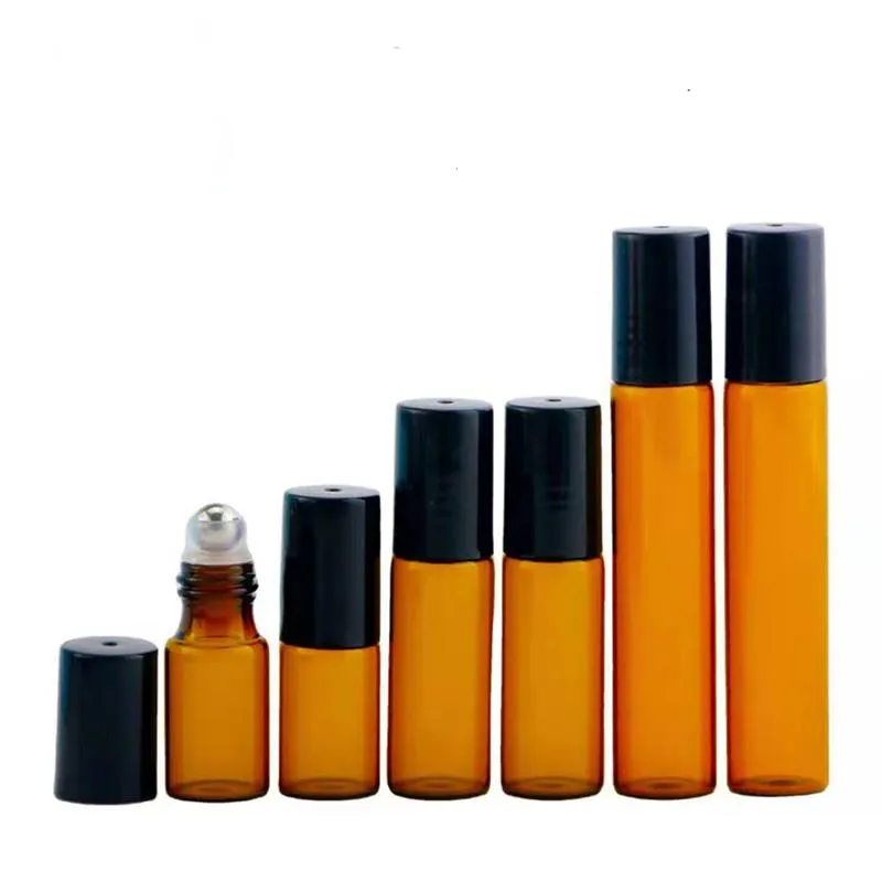 Storage Bottles & Jars 10pcs 3ml 5ml 10ml Amber Glass Roll Refillable Bottle Sample Test Essential Oil Vials Roller Glass/Metal Ball Travel